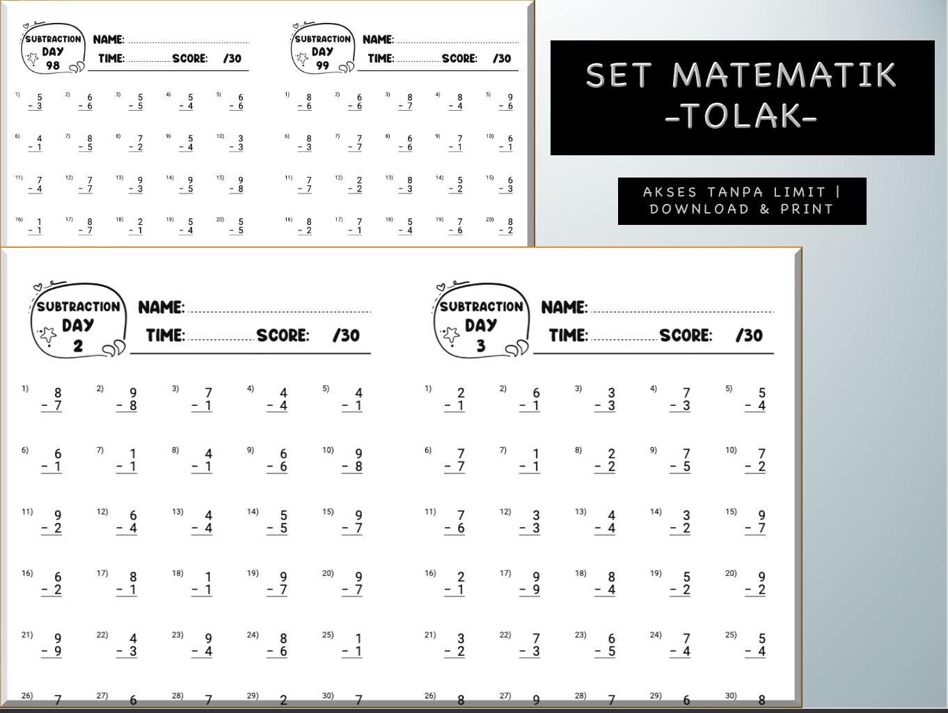 SET AKTIVITI MATEMATIK (Printable)
