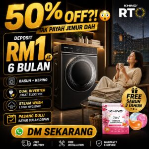 NAK WASHER DRYER TAPI BAJET TAK CUKUP?😔 DEPOSIT RM 1 JE + 6 BULAN DISKAUN 50%😱