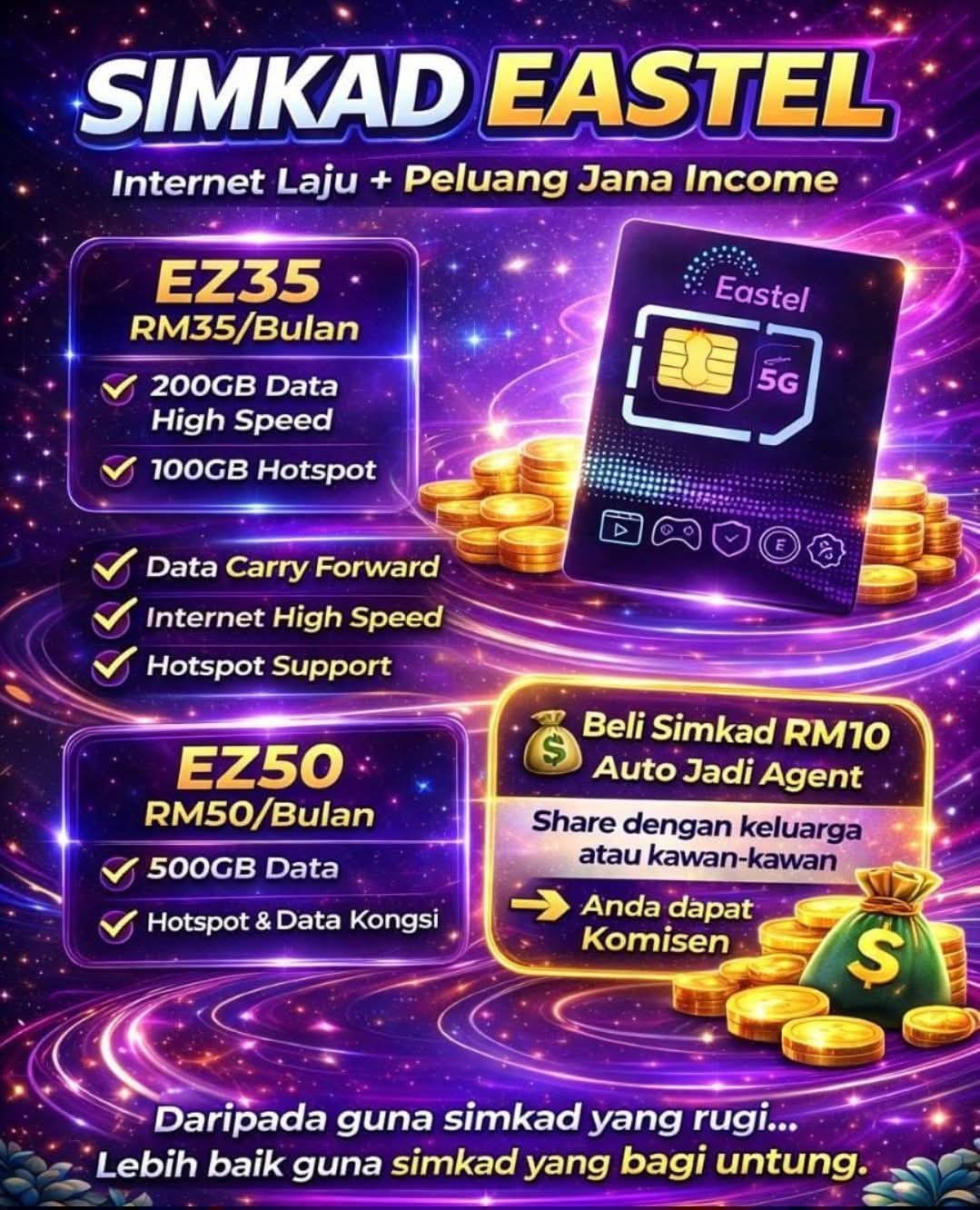 Simcard EASTEL bukan sekadar simcard tp boleh jana pendapatan lumayan