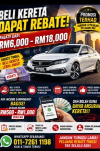 BELI KERETA HONDA DAPAT REBATE 18K