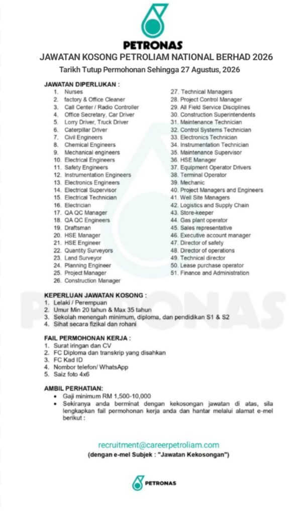 JAWATAN KOSONG PETROLIAM NATIONAL BERHAD