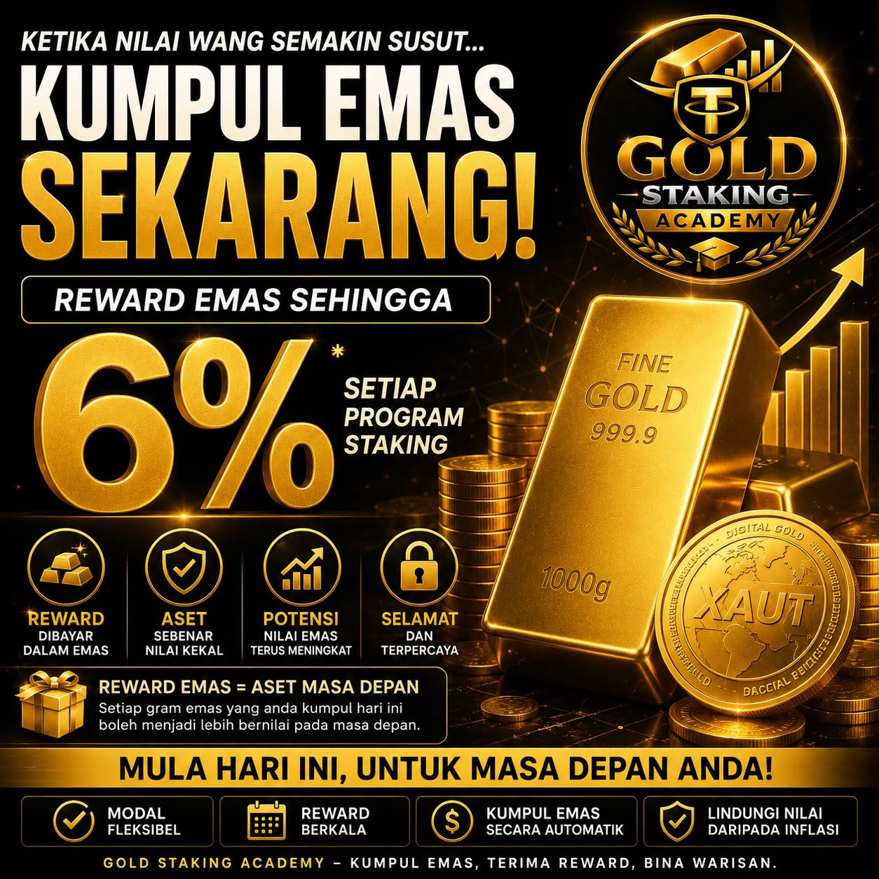 Beli emas harga lantai dekat market, tiada spread. Semua dalam blockchain.