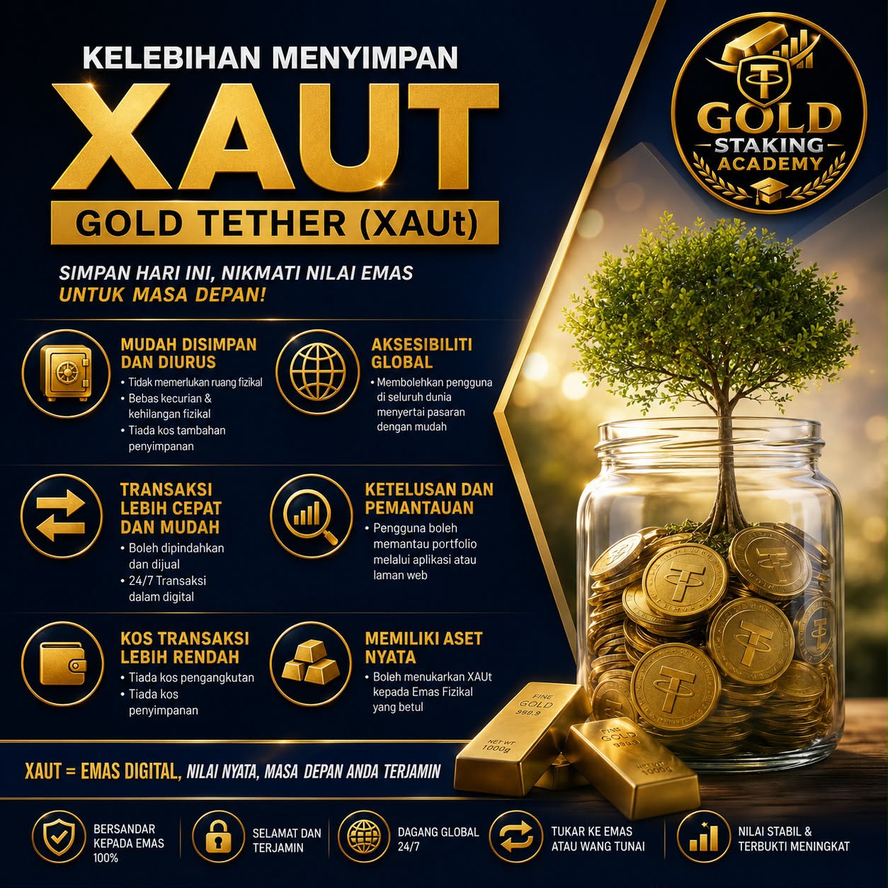 Beli emas harga lantai dekat market, tiada spread. Semua dalam blockchain.