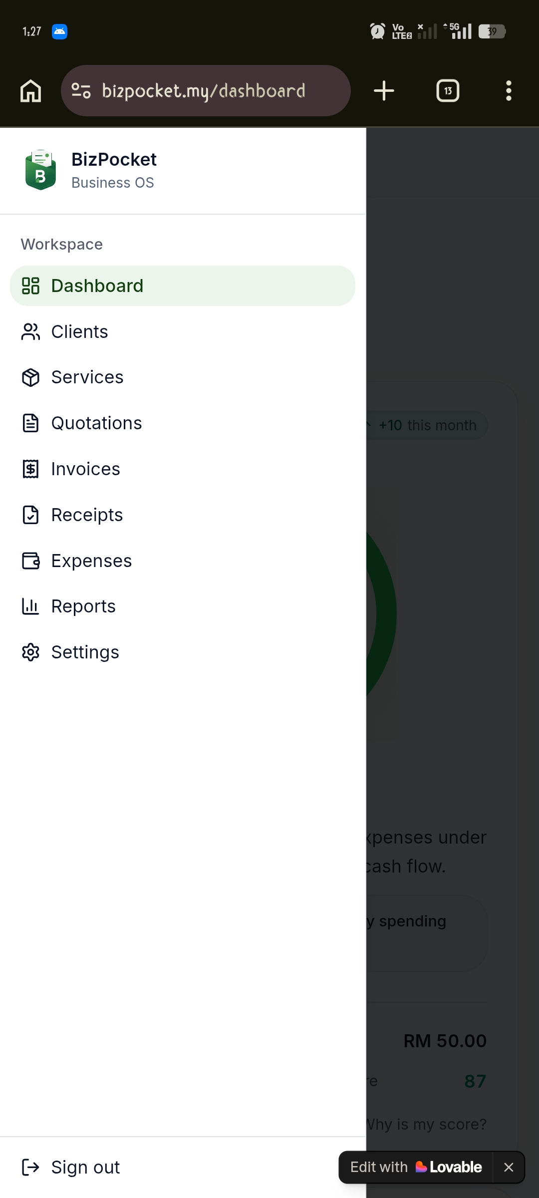 BizPocket-Aplikasi urus cash flow.