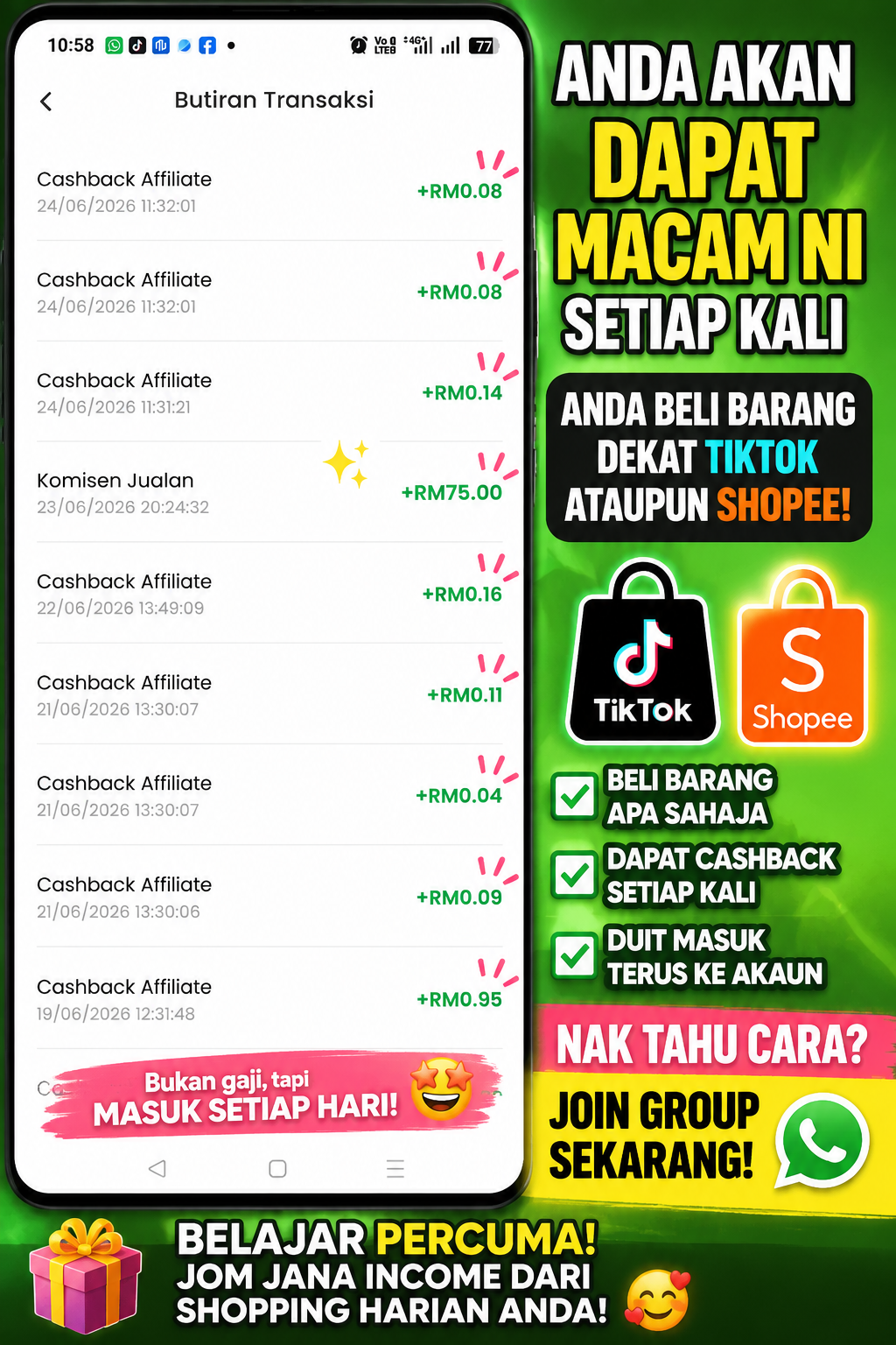 💰 Cara Percuma Mendapatkan Duit Affiliate Setiap Kali Membeli-belah di tiktok dan juga shopee