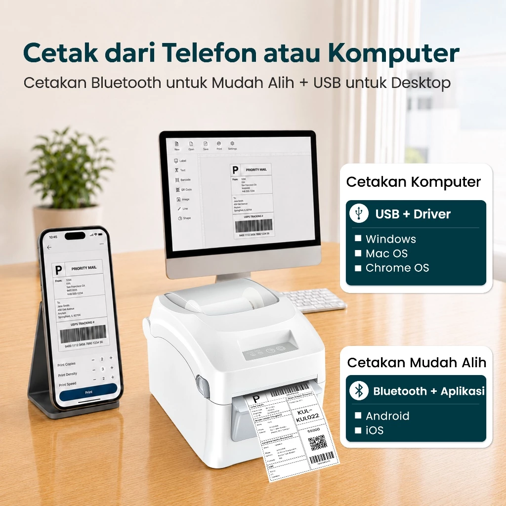 TIMOZIA Bluetooth Thermal Printer | Shipping Label, Barcode, Air Waybill, A6, AWB Wireless Printing