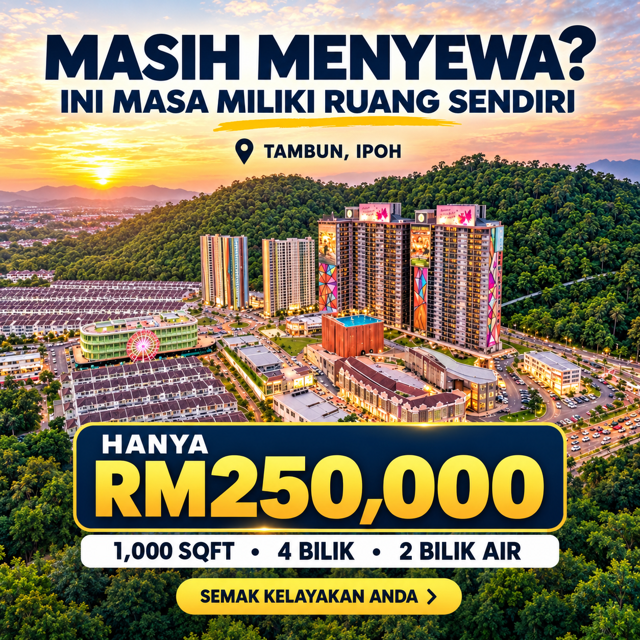 Apartment Sunway 1000sqft 4 bilik
